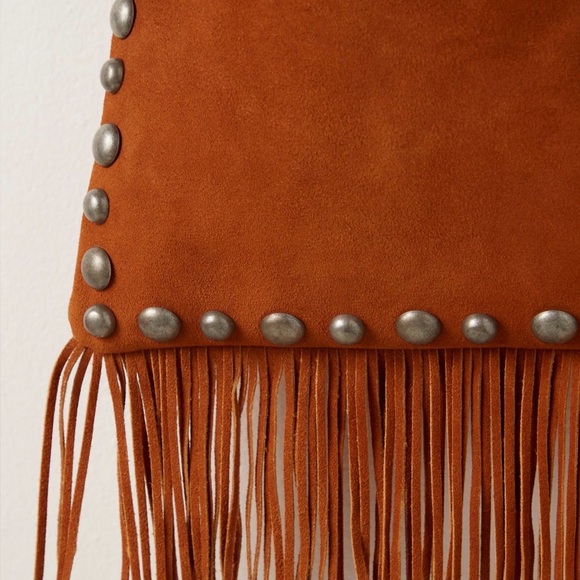 Free People Catilina Crossbody Bag Fringe Studs Adjustable Strap Caramel - Picture 5 of 9